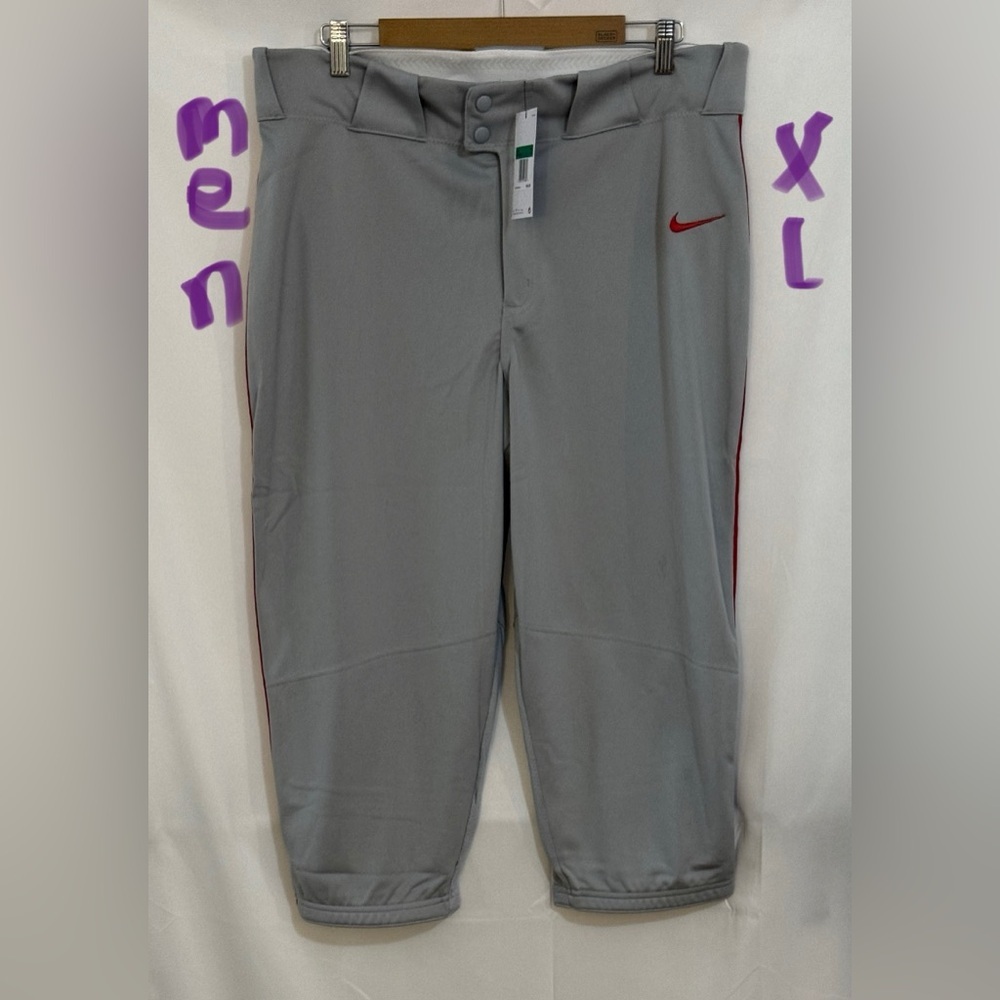 Nike Gray and Red Athletic Pants with Elastic Waistband